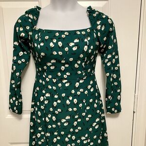 FRNCH Paris Size Medium Midi Dress Green White Ditsy Floral Women's‎